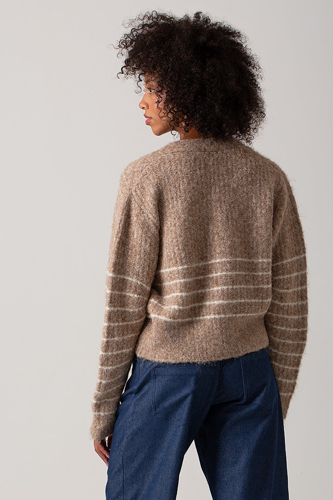 Alice Italian Knit Cardigan - Stone Stripe