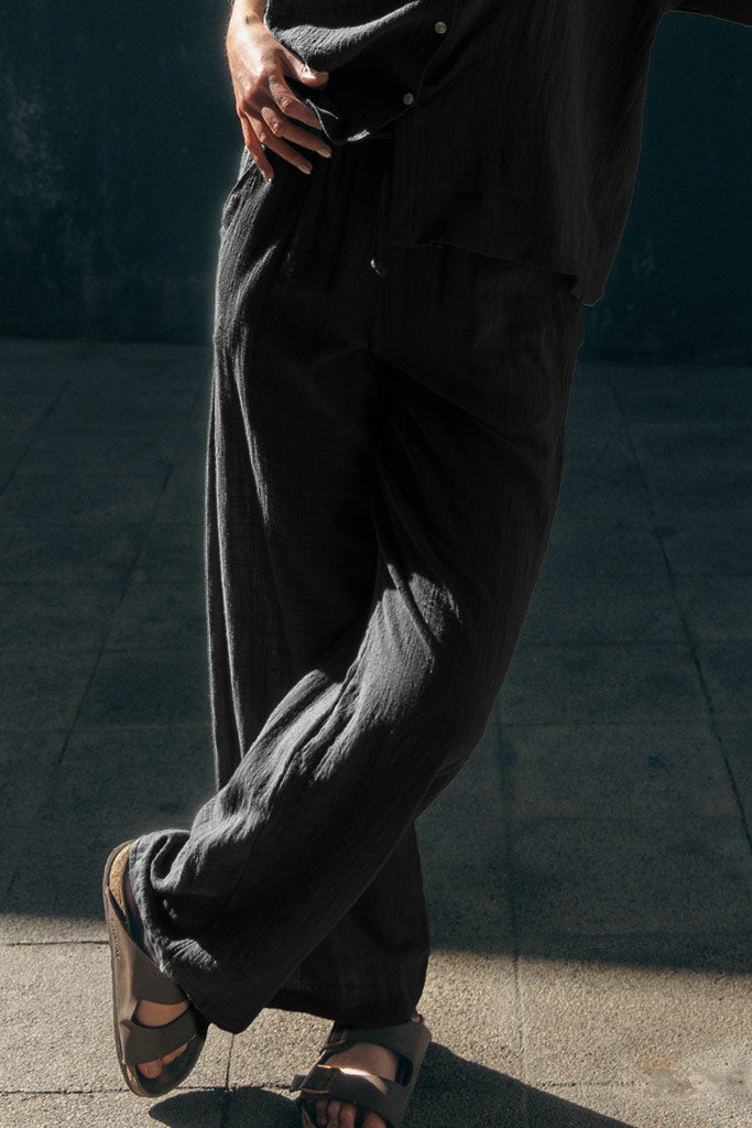 Casey Drawstring Pants - Muslin - Black