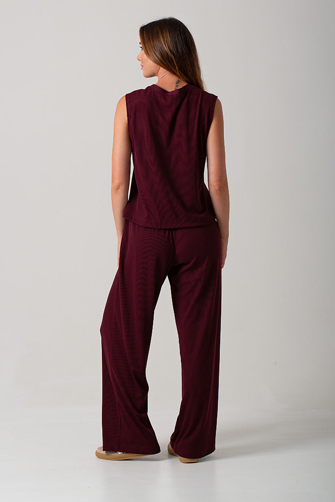Casey Rib Knit Pants - Burgundy
