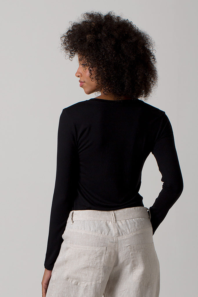 Angie Long Sleeve Viscose Top - Black