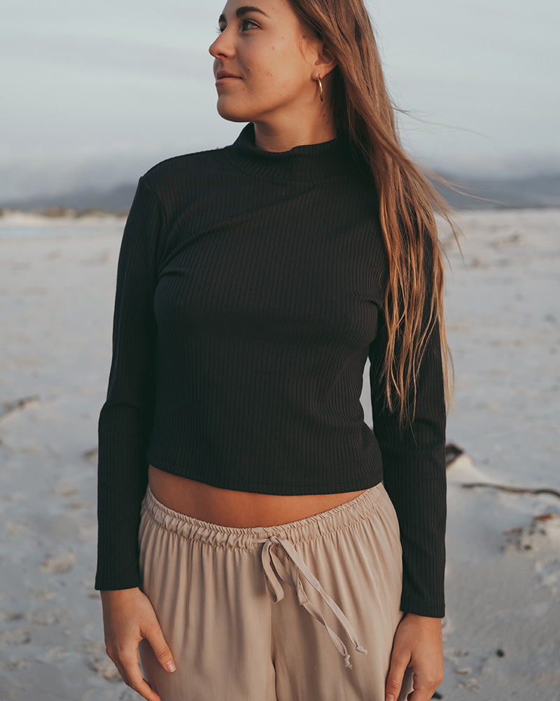 Ribbed Polo Top - Long Sleeve