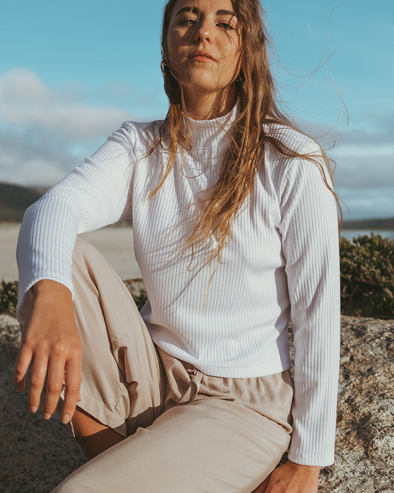 Ribbed Polo Top - Long Sleeve