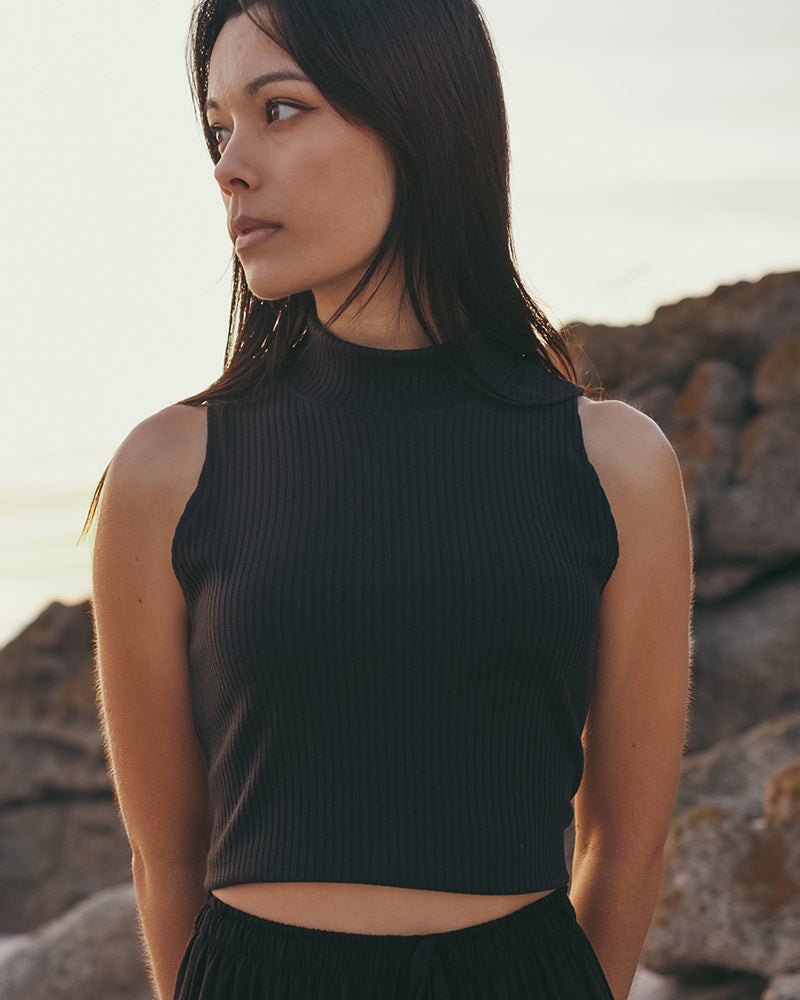 Ribbed Polo Top - Sleeveless