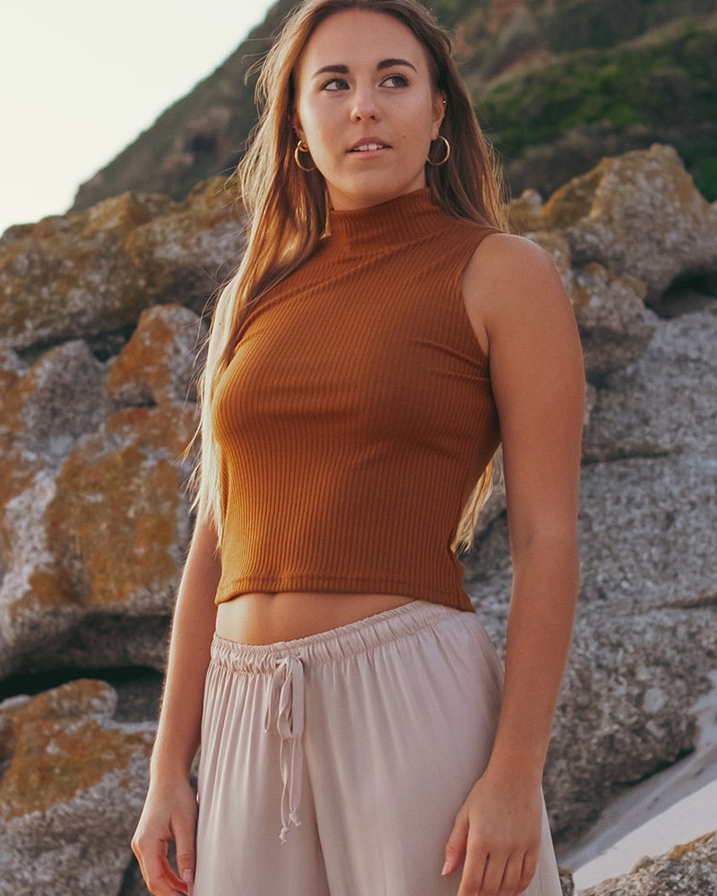 Ribbed Polo Top - Sleeveless