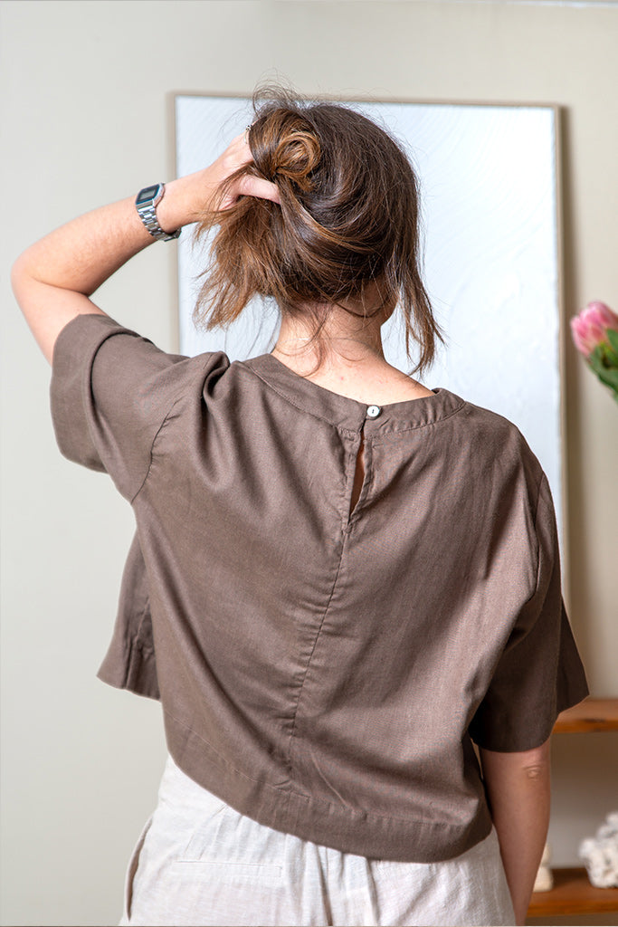Taylor Crop Top Linen Blend - Brown