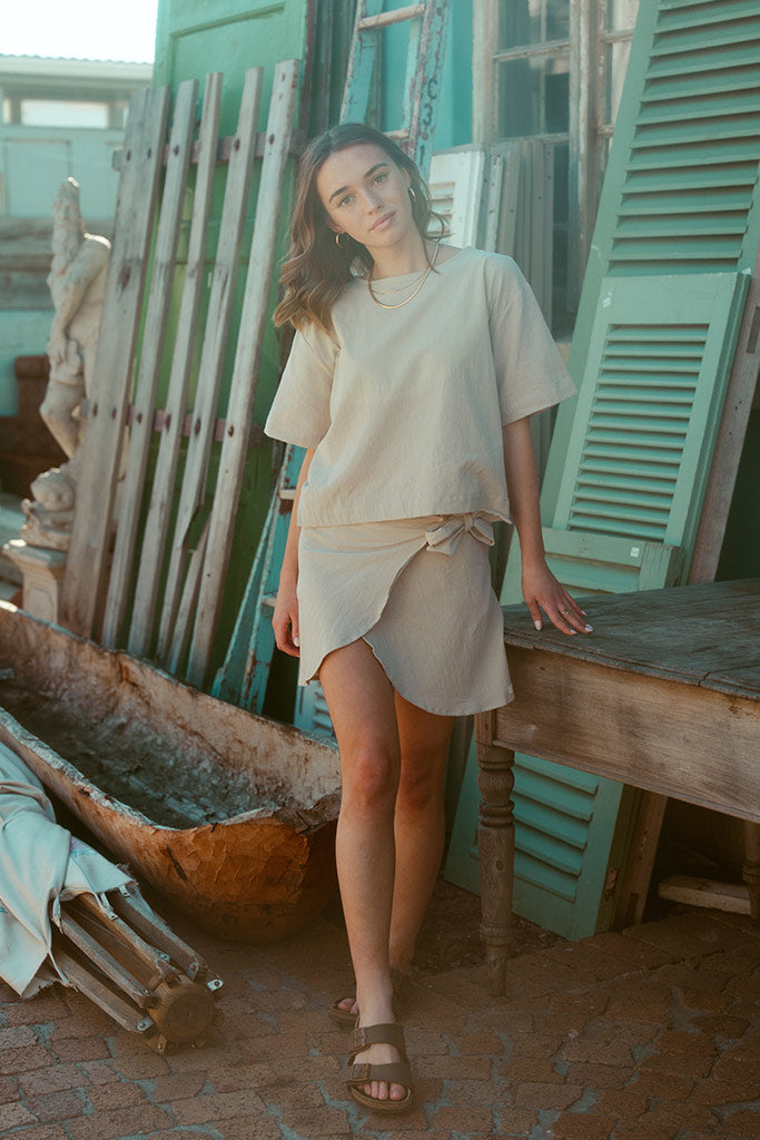 Zoe Wrap Skirt Washer Cotton - Stone