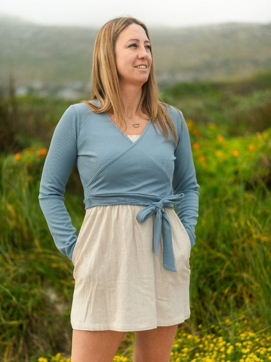 Adriana Wrap Top - Dusty Sky Blue