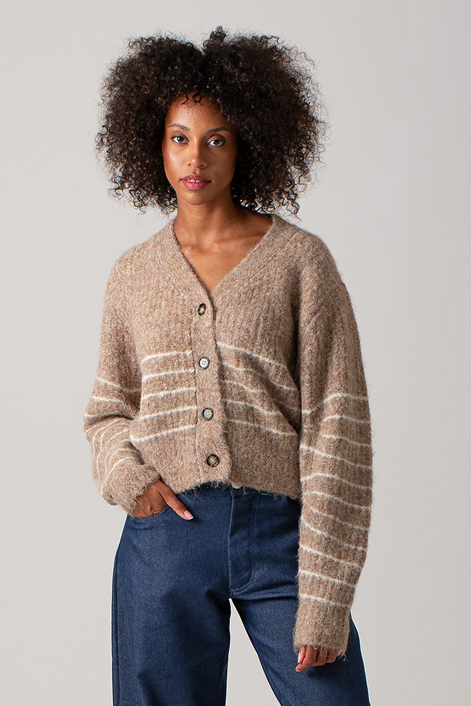 Alice Italian Knit Cardigan - Stone Stripe