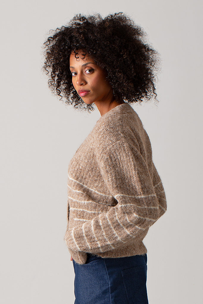 Alice Italian Knit Cardigan - Stone Stripe