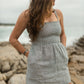 Amelia Smock Dress - Linen - Navy Stripe