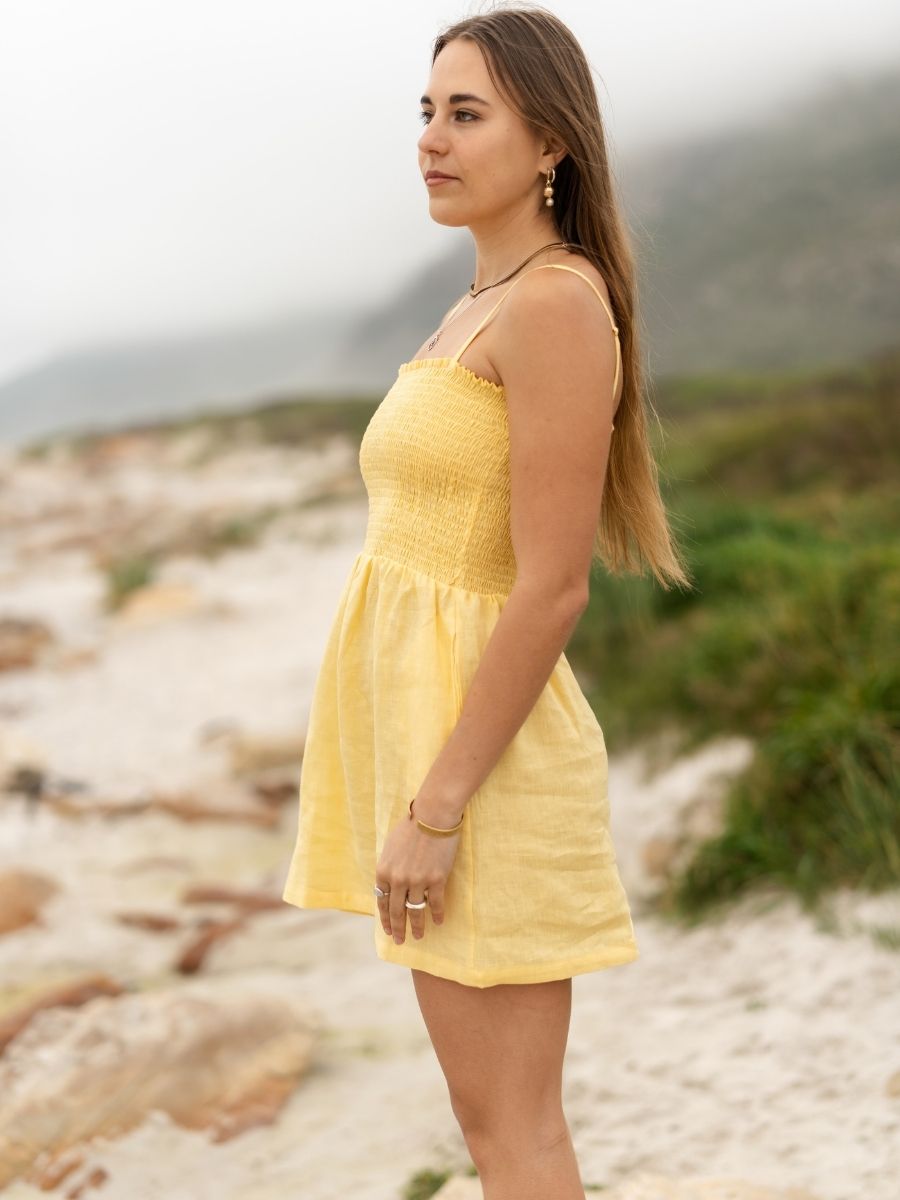 Amelia Smock Dress - Linen - Lemon