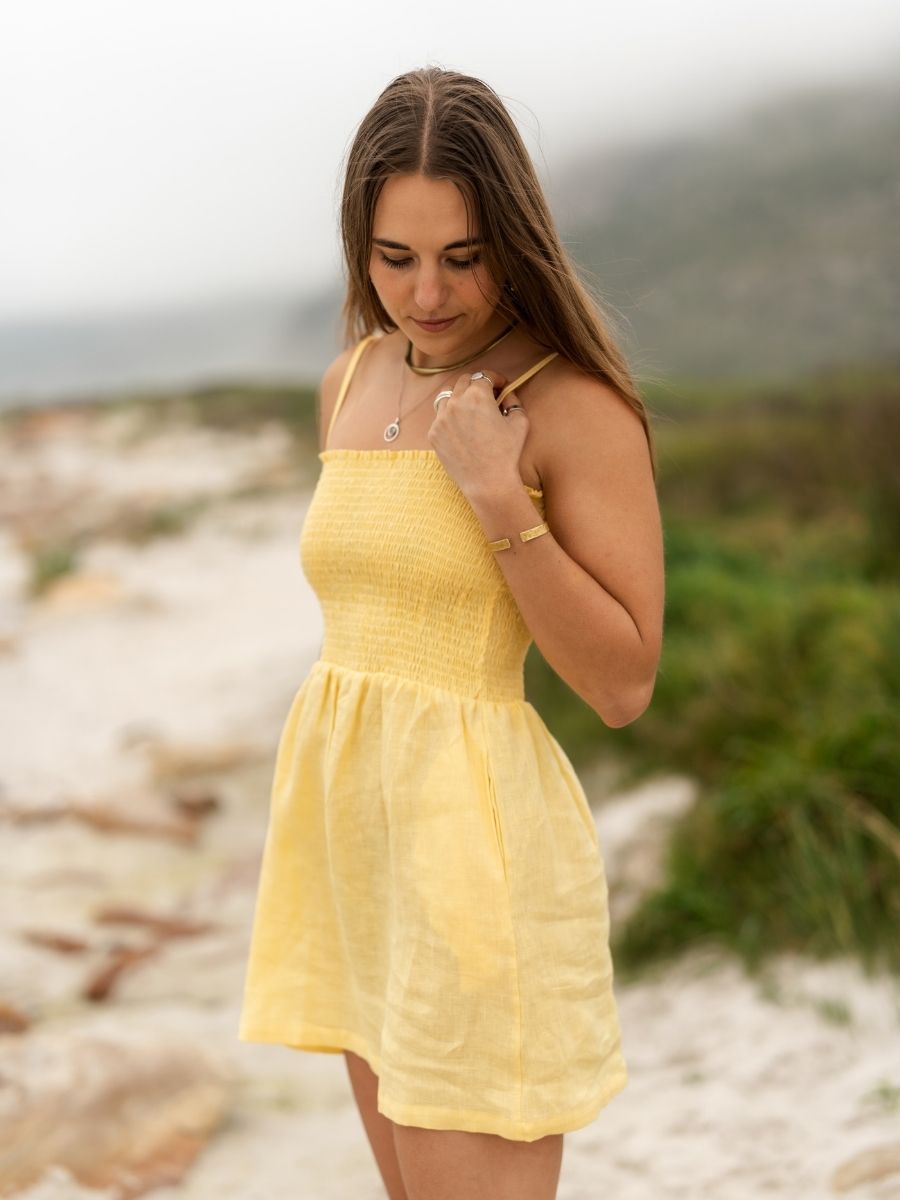 Amelia Smock Dress - Linen - Lemon