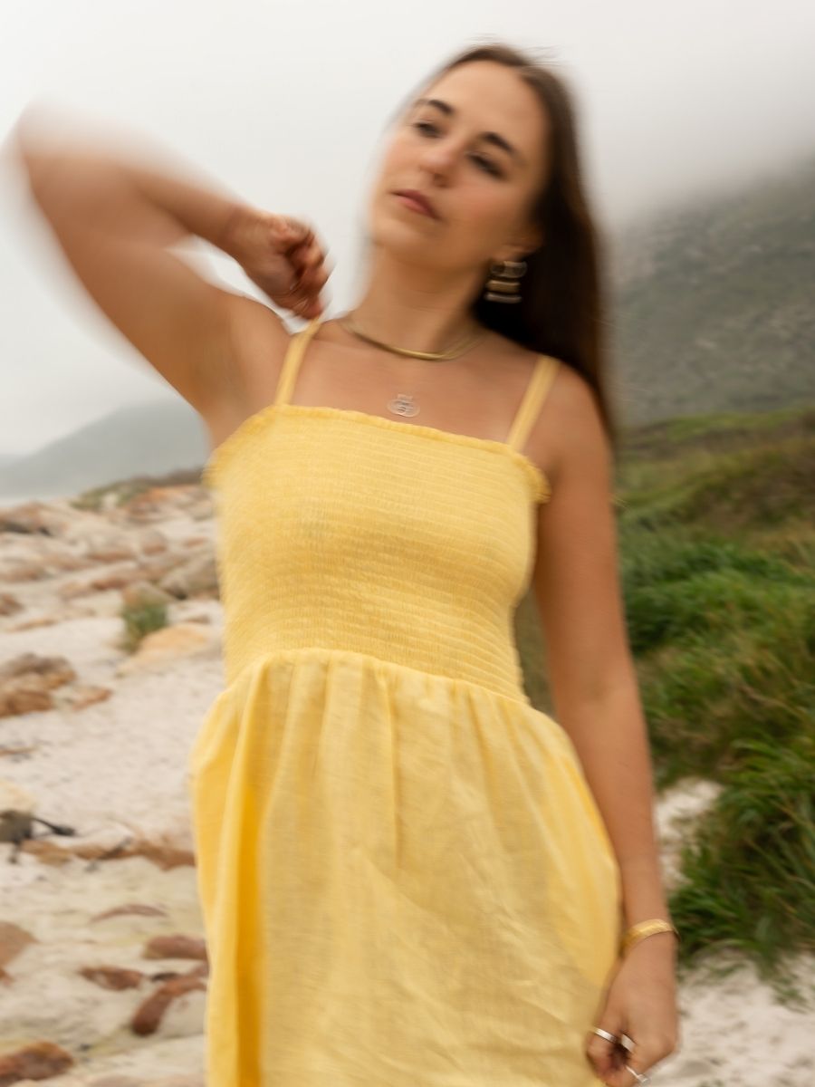 Amelia Smock Dress - Linen - Lemon