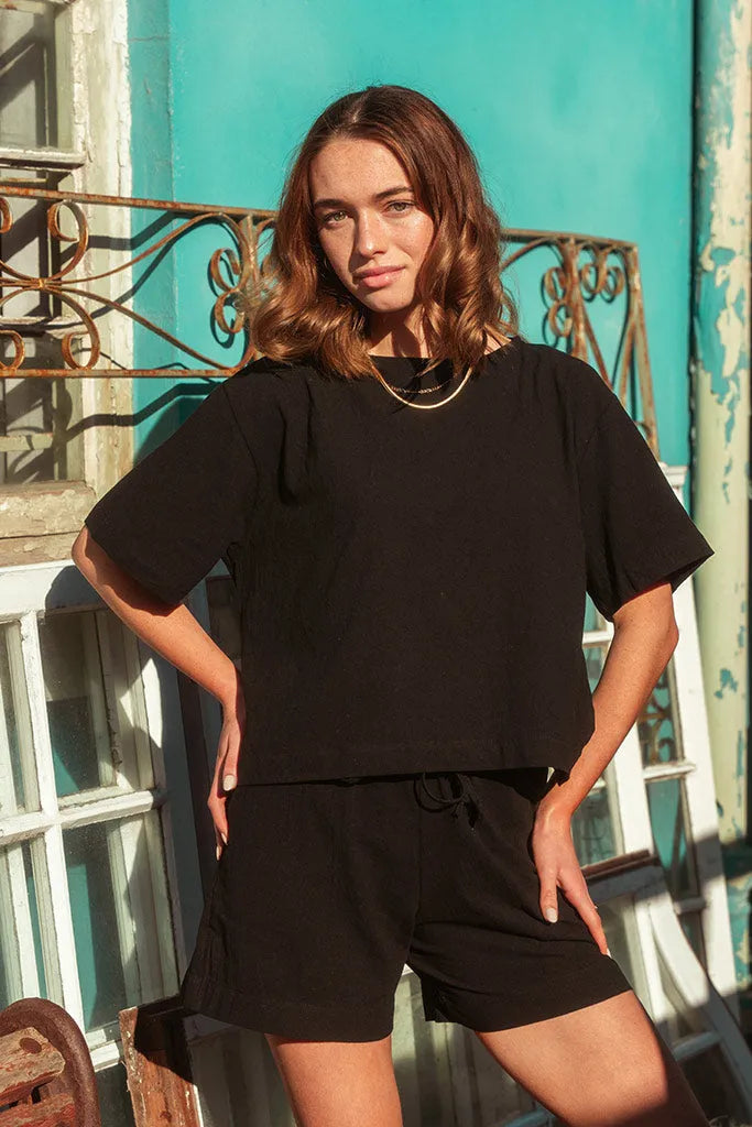 Ava Tee Top Washer Cotton - Black