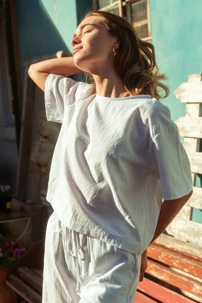 Ava Tee Top Washer Cotton - Cream