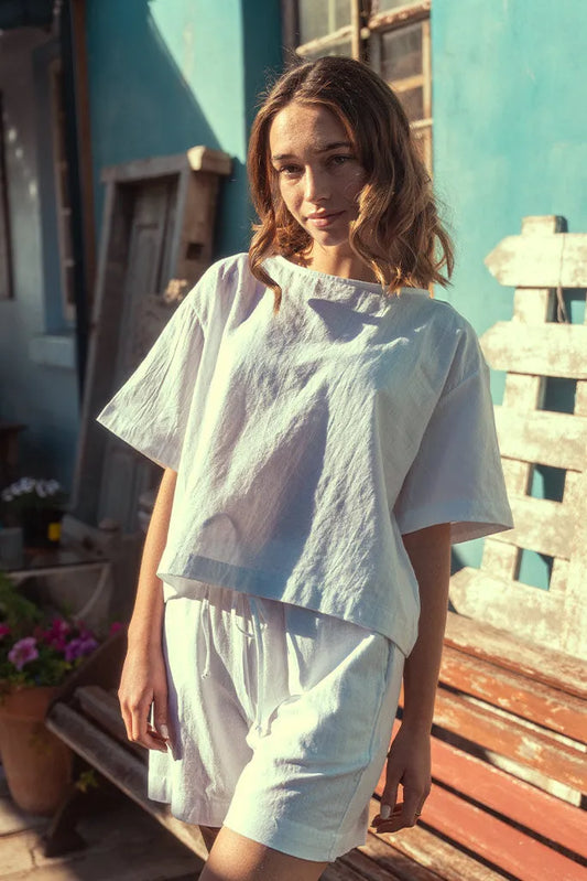 Ava Tee Top Washer Cotton - Cream