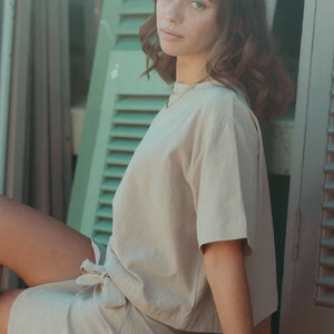 Ava Tee Top Washer Cotton - Stone