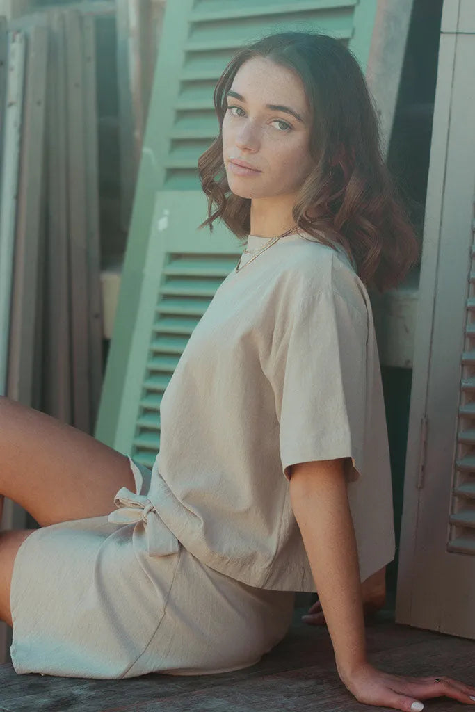 Ava Tee Top Washer Cotton - Stone