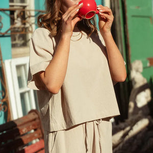 Ava Tee Top Washer Cotton - Stone