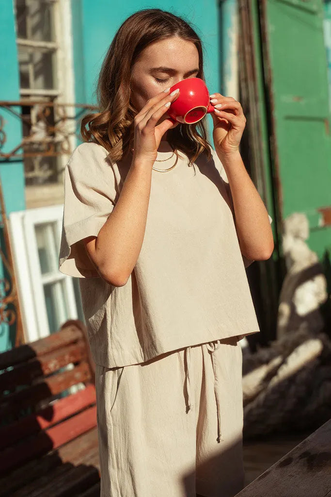 Ava Tee Top Washer Cotton - Stone