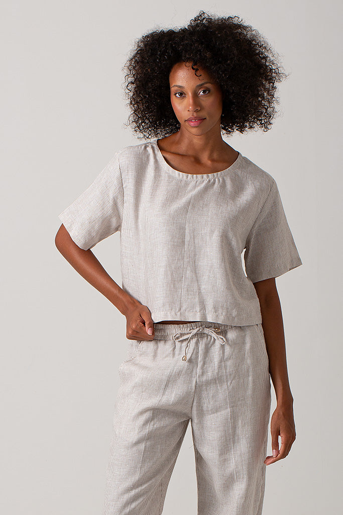 Ava Tee Top Linen - Striped