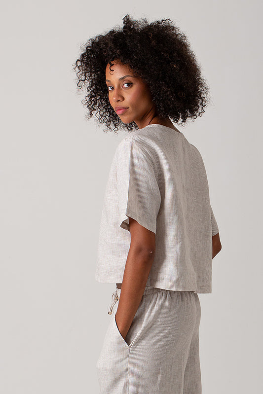 Ava Tee Top Linen - Striped
