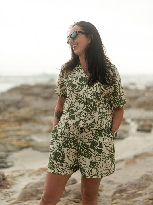 Brady Shorts Rayon Print -Olive Leaf