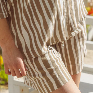 Brady Drawstring Shorts Cotton - Brown & Cream Print