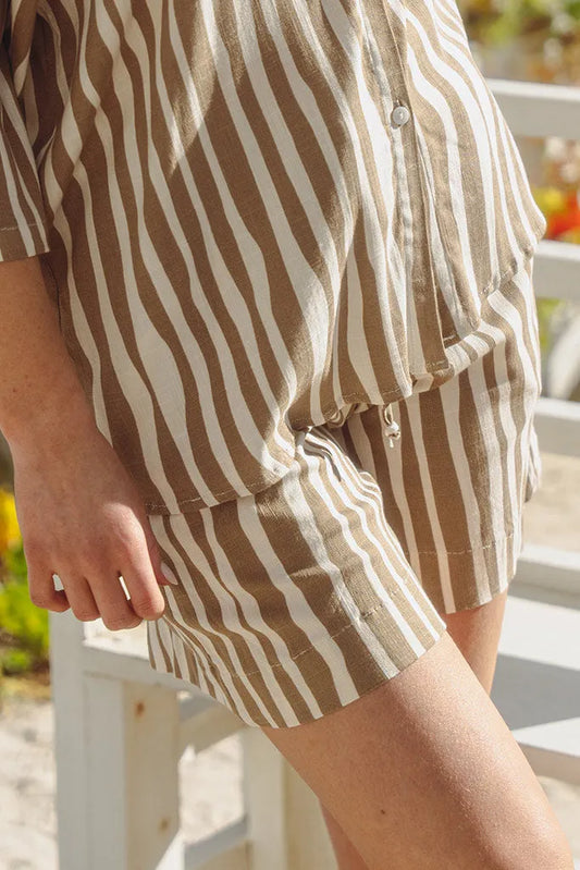 Brady Drawstring Shorts Cotton - Brown & Cream Print