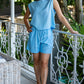 Freda Crop Top in Linen Rayon - Blue