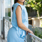 Freda Crop Top in Linen Rayon - Blue