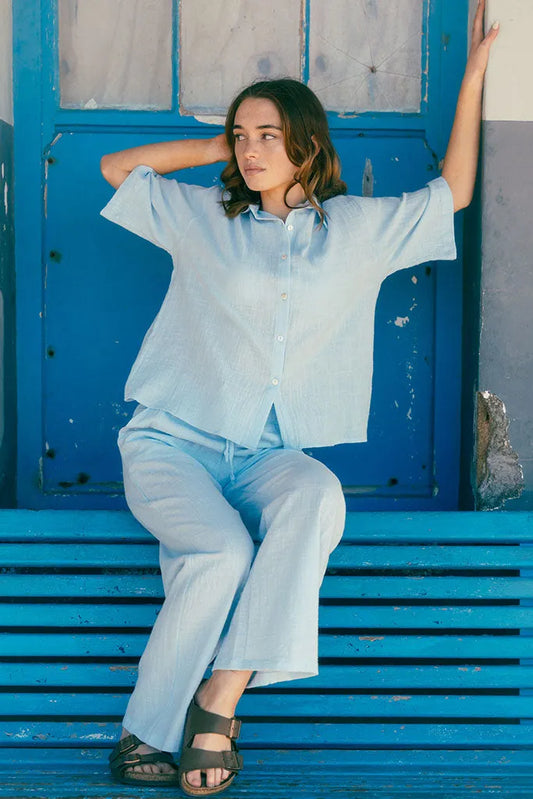 Casey Drawstring Pants Muslin - Baby Blue