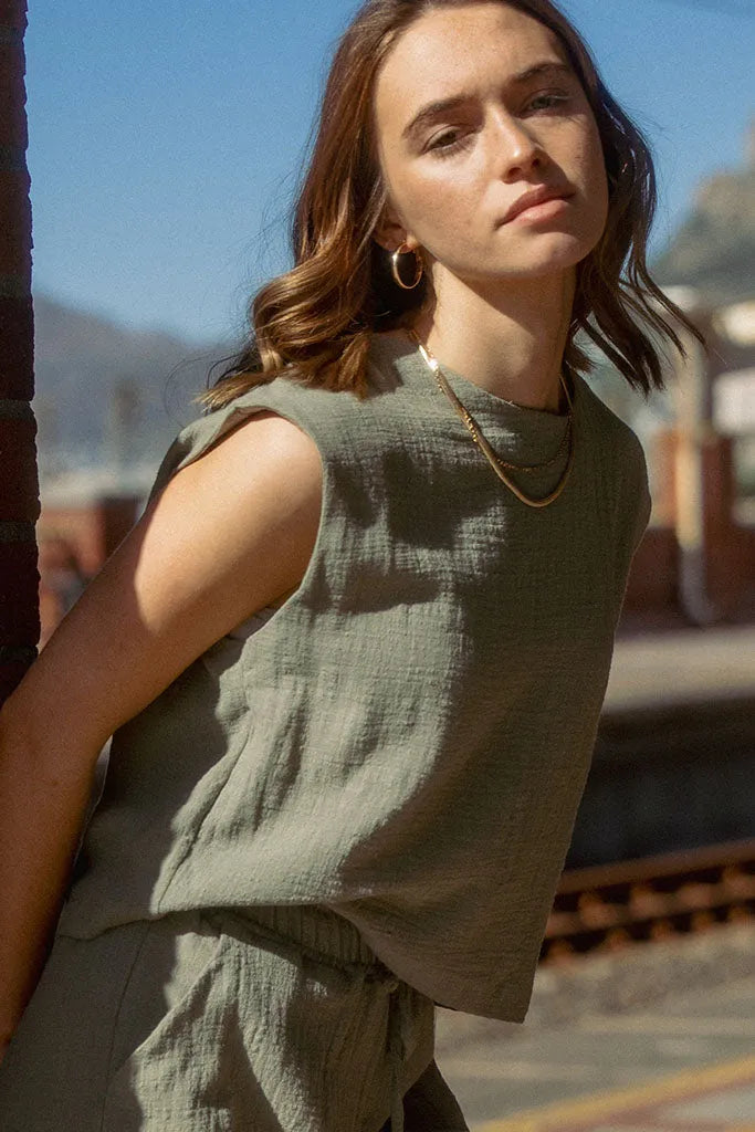 Freda Crop Top Muslin - Fatigue