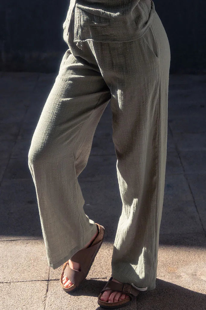 Casey Drawstring Pants Muslin - Fatigue
