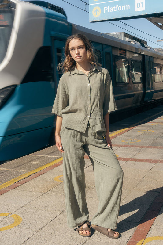 Casey Drawstring Pants Muslin - Fatigue