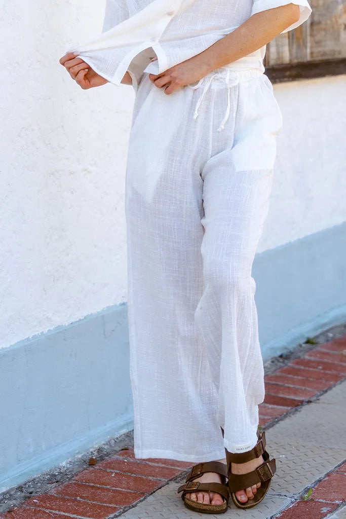 Casey Drawstring Pants - Cream Muslin