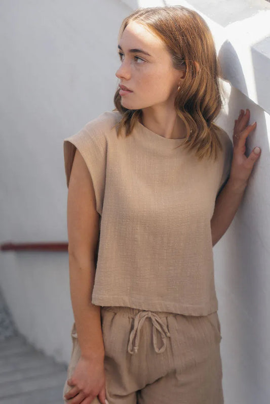 Freda Crop Top Muslin - Stone