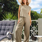 Casey Drawstring Pants in Linen Viscose- Fatigue