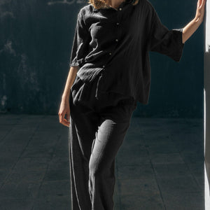 Casey Drawstring Pants - Black Muslin