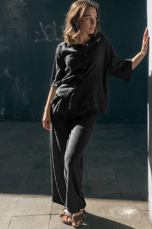 Casey Drawstring Pants - Black Muslin