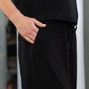 Casey Drawstring Pants in Linen Viscose - Black