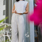 Casey Drawstring Pants in Linen Viscose - Cream