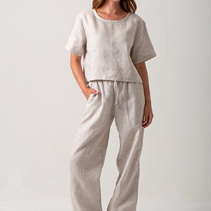 Linen Casey Drawstring Pants - Natural
