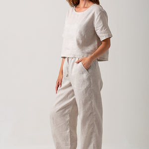 Linen Casey Drawstring Pants - Natural