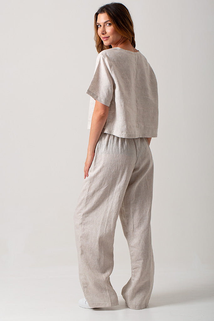 Linen Casey Drawstring Pants - Natural