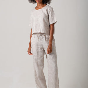Linen Casey Drawstring Pants - Stripe