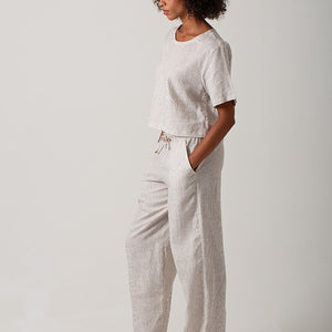 Linen Casey Drawstring Pants - Stripe