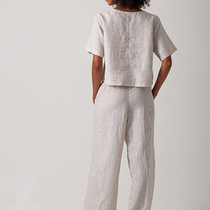 Linen Casey Drawstring Pants - Stripe