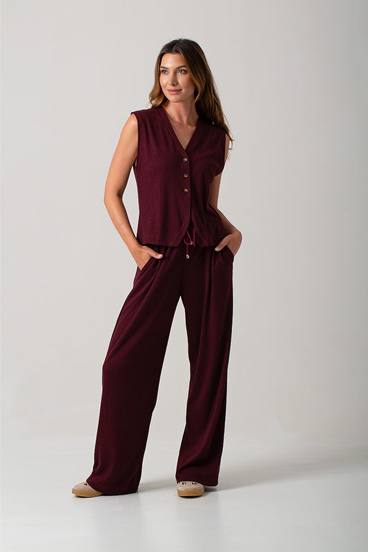 Casey Rib Knit Pants - Burgundy