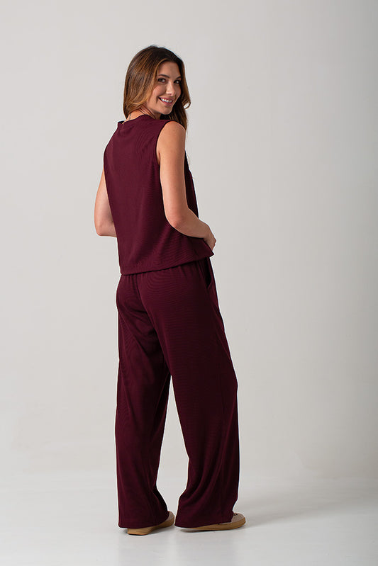 Casey Rib Knit Pants - Burgundy